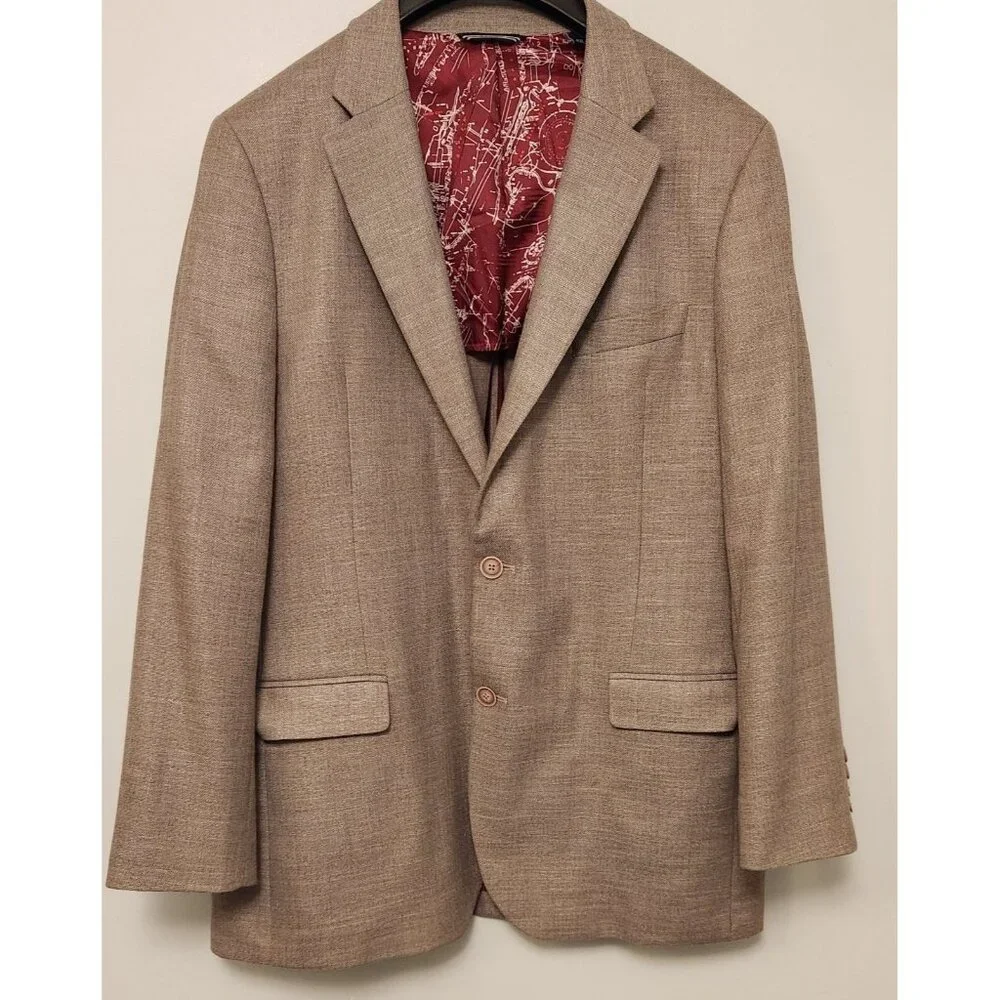 Mens Nautica Suit‎ Jacket Blazer Beach Sand Tan 2 Button 42L Single Breasted